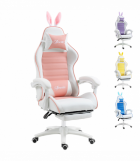 Vinsetto Racing Style Gaming Chair with Footrest Removable Rabbit Ears, Pink