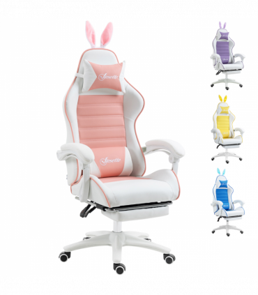 Vinsetto Racing Style Gaming Chair with Footrest Removable Rabbit Ears, Pink