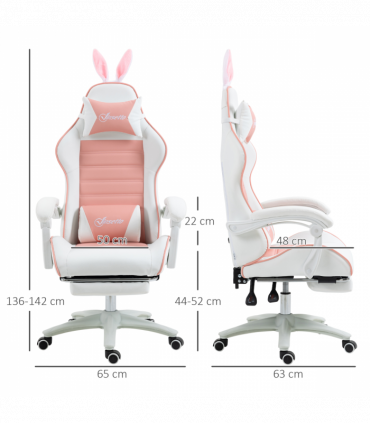Vinsetto Racing Style Gaming Chair with Footrest Removable Rabbit Ears, Pink
