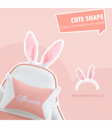Vinsetto Racing Style Gaming Chair with Footrest Removable Rabbit Ears, Pink