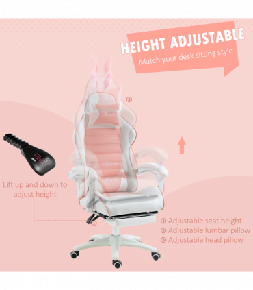Vinsetto Racing Style Gaming Chair with Footrest Removable Rabbit Ears, Pink