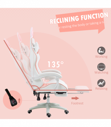Vinsetto Racing Style Gaming Chair with Footrest Removable Rabbit Ears, Pink