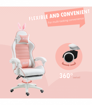 Vinsetto Racing Style Gaming Chair with Footrest Removable Rabbit Ears, Pink