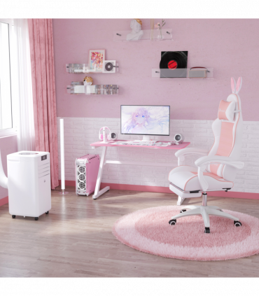 Vinsetto Racing Style Gaming Chair with Footrest Removable Rabbit Ears, Pink