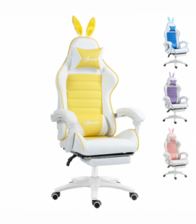 Vinsetto Racing Style Gaming Chair with Footrest Removable Rabbit Ears, Yellow