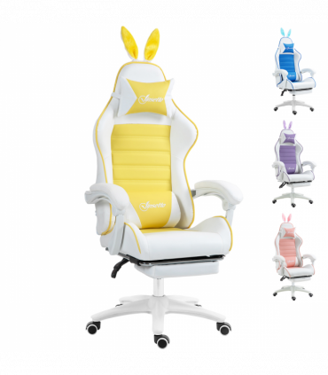 Vinsetto Racing Style Gaming Chair with Footrest Removable Rabbit Ears, Yellow