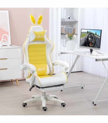 Vinsetto Racing Style Gaming Chair with Footrest Removable Rabbit Ears, Yellow