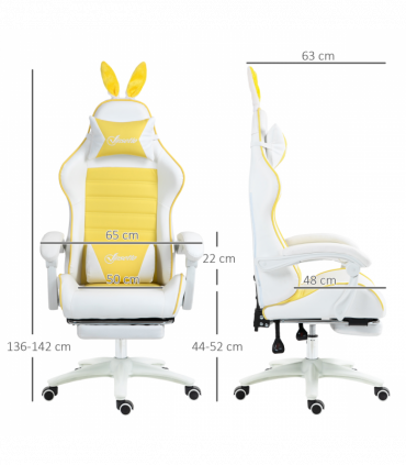 Vinsetto Racing Style Gaming Chair with Footrest Removable Rabbit Ears, Yellow