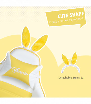 Vinsetto Racing Style Gaming Chair with Footrest Removable Rabbit Ears, Yellow