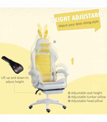 Vinsetto Racing Style Gaming Chair with Footrest Removable Rabbit Ears, Yellow