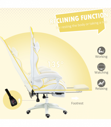 Vinsetto Racing Style Gaming Chair with Footrest Removable Rabbit Ears, Yellow