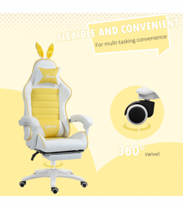 Vinsetto Racing Style Gaming Chair with Footrest Removable Rabbit Ears, Yellow