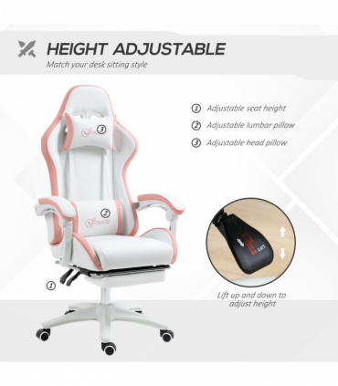 Vinsetto Racing Style Gaming Chair with Reclining Function Footrest, Pink
