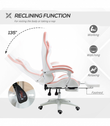 Vinsetto Racing Style Gaming Chair with Reclining Function Footrest, Pink