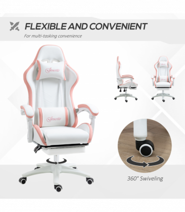 Vinsetto Racing Style Gaming Chair with Reclining Function Footrest, Pink