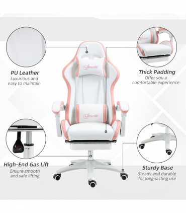 Vinsetto Racing Style Gaming Chair with Reclining Function Footrest, Pink