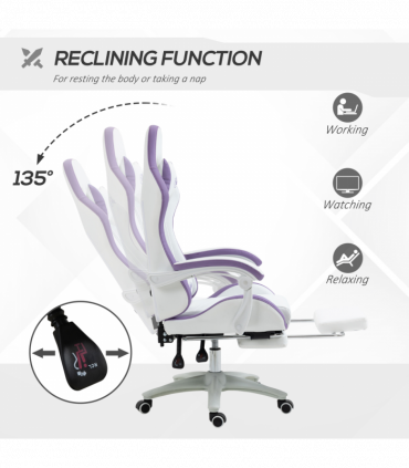 Vinsetto Racing Style Gaming Chair with Reclining Function Footrest, Purple