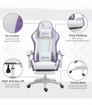 Vinsetto Racing Style Gaming Chair with Reclining Function Footrest, Purple