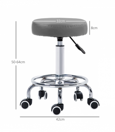 Vinsetto Round PU leather Salon Beautician Stool Adjustable Height, Grey