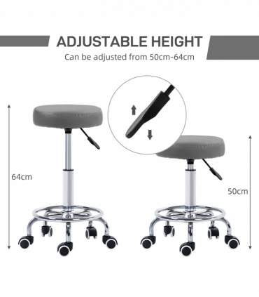 Vinsetto Round PU leather Salon Beautician Stool Adjustable Height, Grey