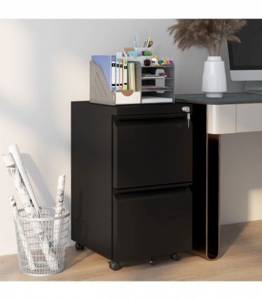 Vinsetto Steel File Cabinet with Lock Hanging Bar for Letter A4 Legal Size Black