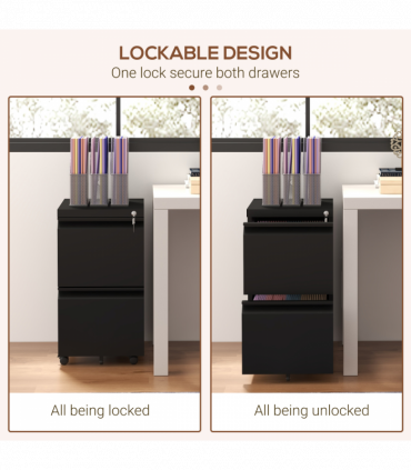 Vinsetto Steel File Cabinet with Lock Hanging Bar for Letter A4 Legal Size Black