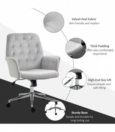 Vinsetto Swivel Computer Chair w/ Arm Modern Style Tufted Home Office Light Grey