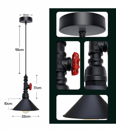 Vintage  Black  ceiling pendent light metal shade E2adjustable cable