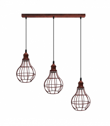 Vintage  Rustic Red 3 Head Reactangle Base Pendant Light Cord Light E27 Base Metal Brushed Fitting Vase Cage Lamp Shade