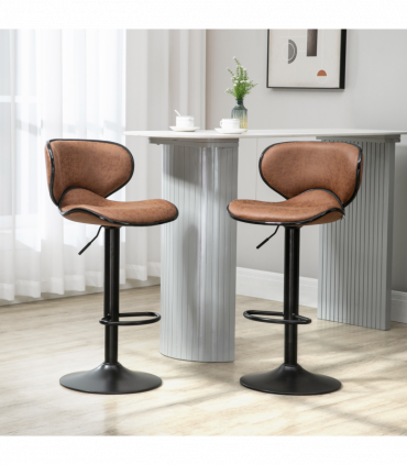 Vintage Bar Stool Set of 2 Microfiber Cloth Adjustable Height Armless Chairs