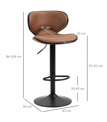 Vintage Bar Stool Set of 2 Microfiber Cloth Adjustable Height Armless Chairs