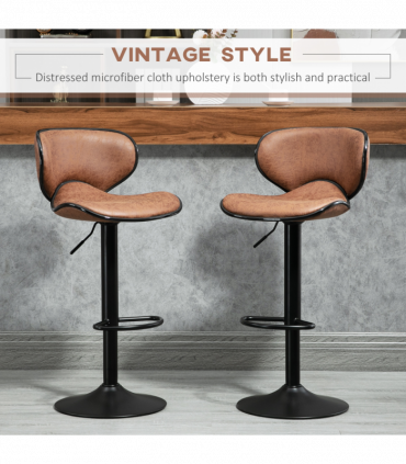 Vintage Bar Stool Set of 2 Microfiber Cloth Adjustable Height Armless Chairs