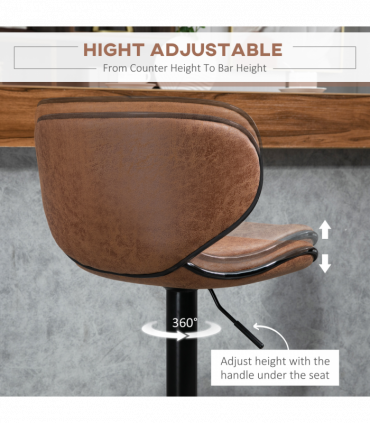 Vintage Bar Stool Set of 2 Microfiber Cloth Adjustable Height Armless Chairs