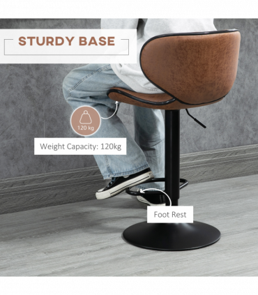 Vintage Bar Stool Set of 2 Microfiber Cloth Adjustable Height Armless Chairs