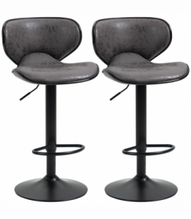 Vintage Bar Stool Set of 2 PU Leather Adjustable Height Armless Chairs