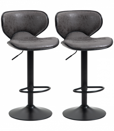 Vintage Bar Stool Set of 2 PU Leather Adjustable Height Armless Chairs