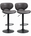 Vintage Bar Stool Set of 2 PU Leather Adjustable Height Armless Chairs