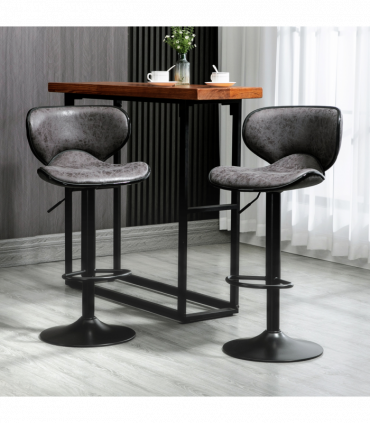 Vintage Bar Stool Set of 2 PU Leather Adjustable Height Armless Chairs