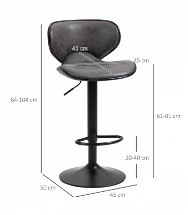 Vintage Bar Stool Set of 2 PU Leather Adjustable Height Armless Chairs