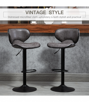 Vintage Bar Stool Set of 2 PU Leather Adjustable Height Armless Chairs