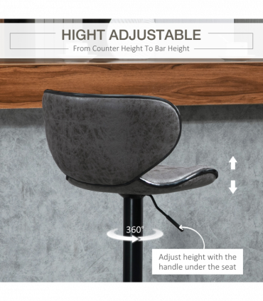 Vintage Bar Stool Set of 2 PU Leather Adjustable Height Armless Chairs