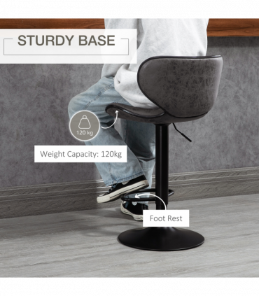 Vintage Bar Stool Set of 2 PU Leather Adjustable Height Armless Chairs