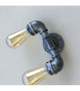 Vintage Brushed Copper Metal Water Pipe Double Head Wall Light~2066