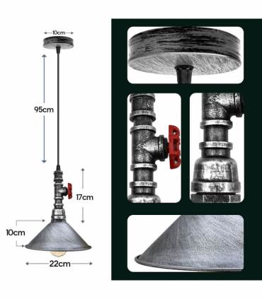 Vintage Brushed Siliver ceiling pendent light metal shade E2adjustable cable