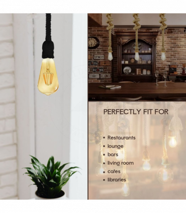 Vintage Ceiling Pendant Light 1m Yellow Colour Hemp Rope Hanging Lamp Lights