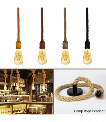 Vintage Ceiling Pendant Light 1m Yellow Colour Hemp Rope Hanging Lamp Lights