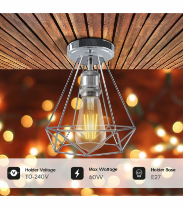 Vintage Chrome Colour Retro Ceiling Light Fixtures Metal Semi Flush Screw Type Lamp