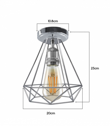 Vintage Chrome Colour Retro Light Fixtures Metal Semi Flush Mount  Screw Type Edison Ceiling Lamp