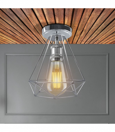 Vintage Chrome Colour Retro Light Fixtures Metal Semi Flush Mount  Screw Type Edison Ceiling Lamp