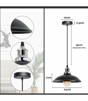 Vintage Industrial Black  E27 Ceiling Hanging Light Shade Loft Style Metal Ceiling Pendant Lamp